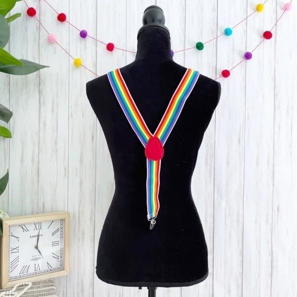 Amscan Elastic Rainbow Stripe Suspenders Unisex Mork & Mindy Child Adult OS New